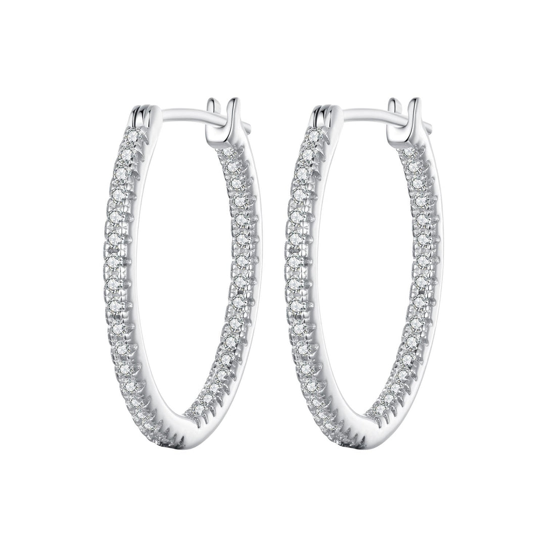 925 Sterling Silver Earrings with Pave Setting CZ in White Gold for Women
