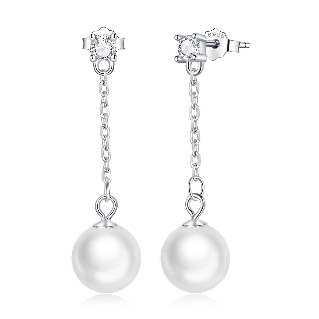 925 Sterling Silver Earrings with Pavé Setting CZ & Quality Shell Pearl