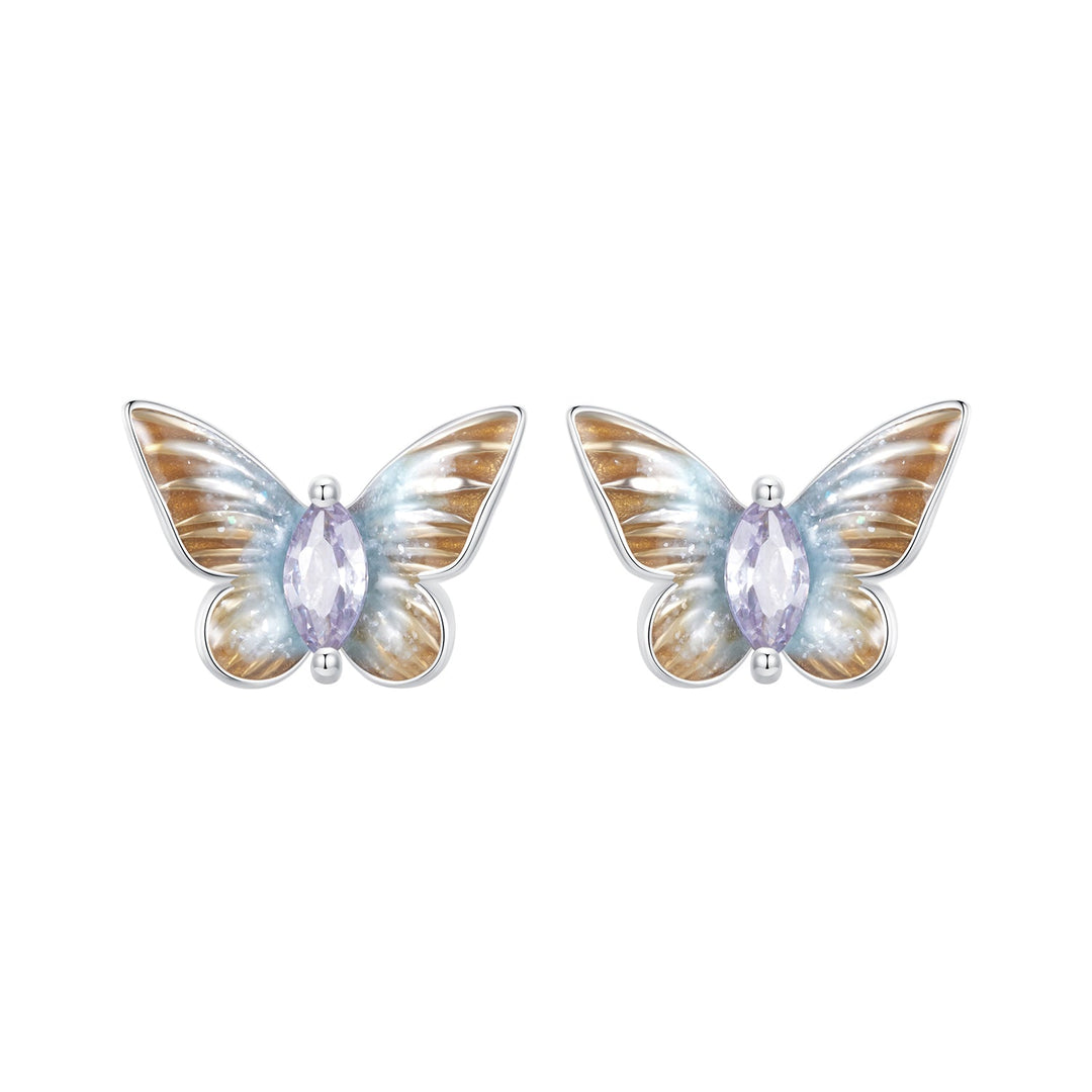 925 Sterling Silver Earrings with Enamel and Pavé Set CZ, 7x10mm, White Gold Plated for Women