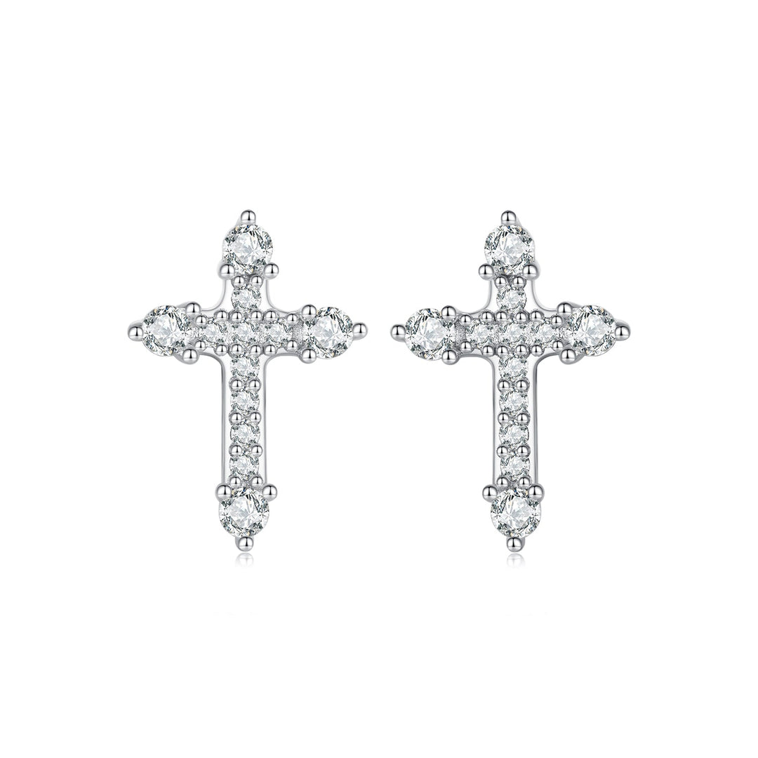 925 Sterling Silver Earrings with Pavé Setting CZ in White Gold Plating - 1.2x0.8cm for Women