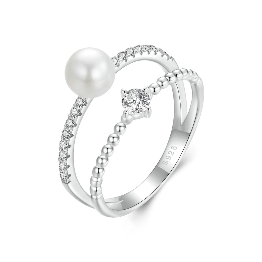 925 Sterling Silver & Moissanite Ring with Freshwater Pearl - Size 6 - Women's Jewelry