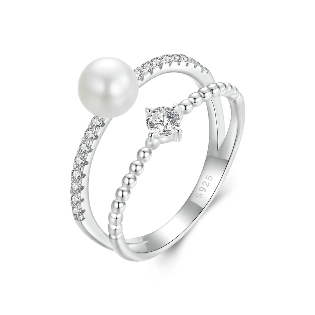 925 Sterling Silver & Moissanite Ring with Freshwater Pearl - Size 6 - Women's Jewelry