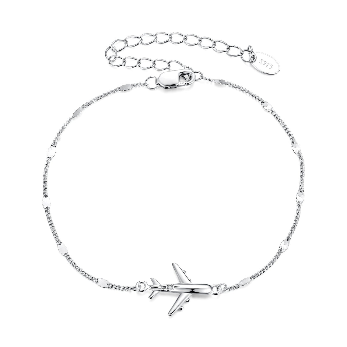 925 Sterling Silver White Gold Plated 16+5cm Bracelet with CZ Pendant for Women