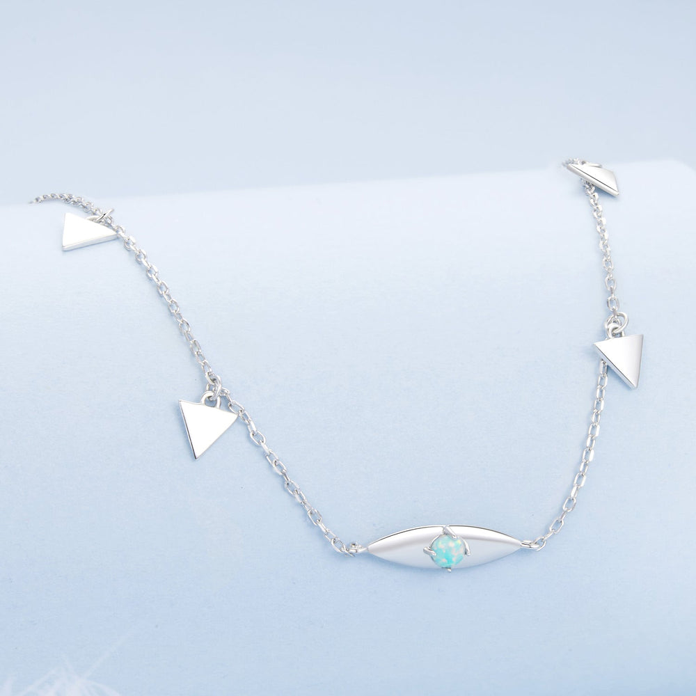 925 Sterling Silver Opal Pendant Necklace for Women - 40+5cm Adjustable Length