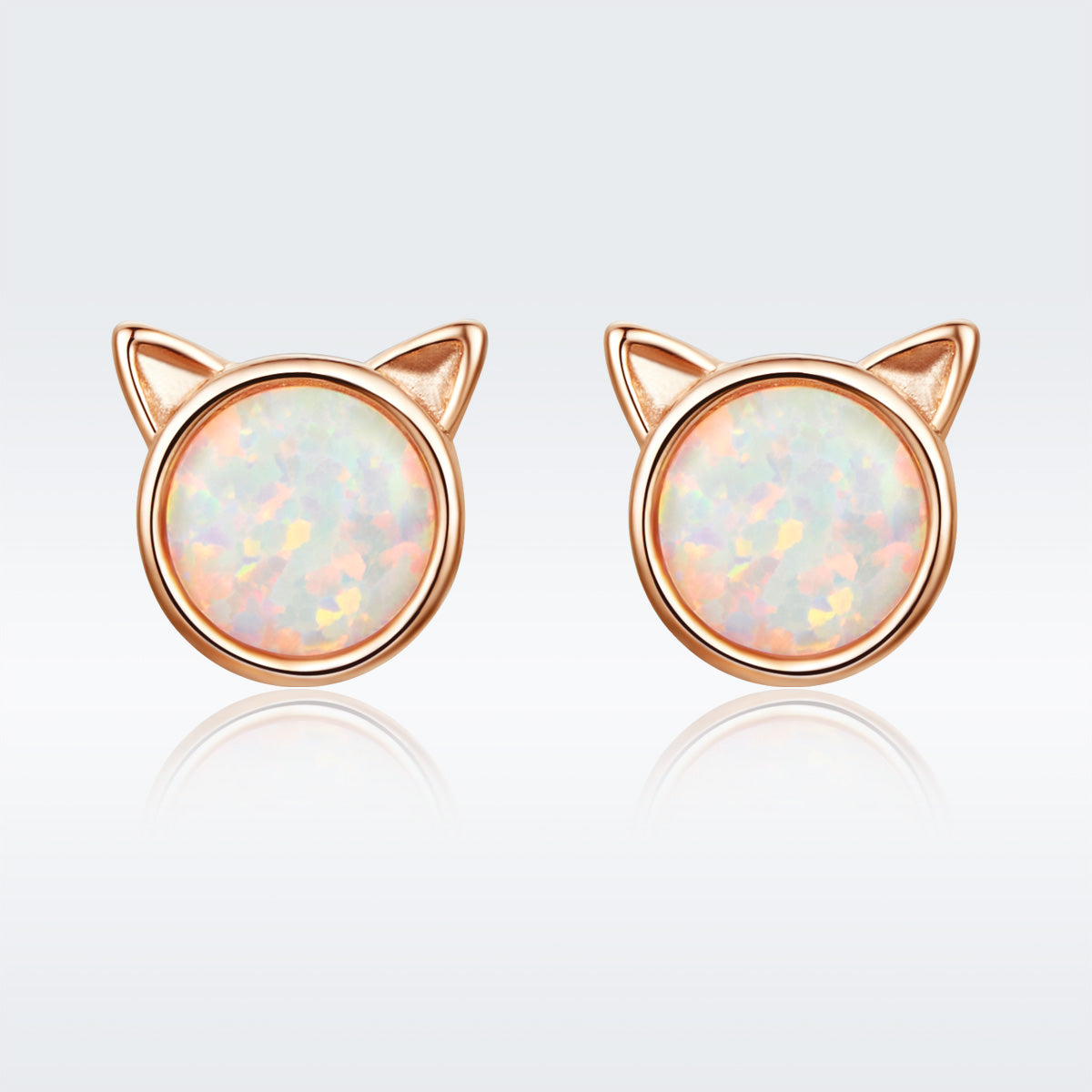925 Sterling Silver Plated Rose Gold Opal Earrings 0.8cm for Women - image 6 of 7
