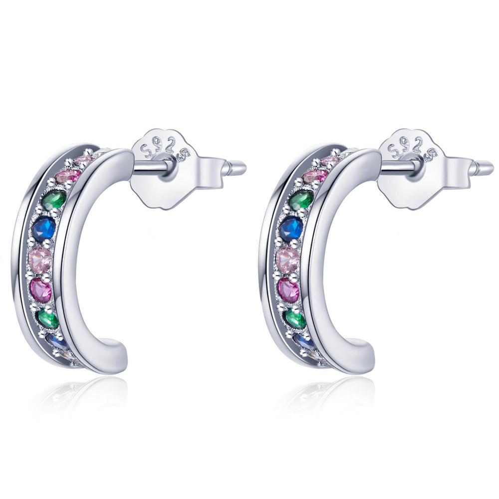 925 Sterling Silver Earrings with Pavé Setting CZ, 1.1*0.3 cm