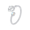 925 Sterling Silver & White Gold Pave Setting Moonstone Ring for Women