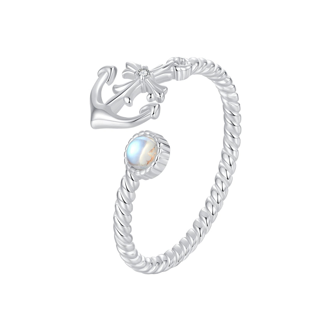 925 Sterling Silver & White Gold Pave Setting Moonstone Ring for Women