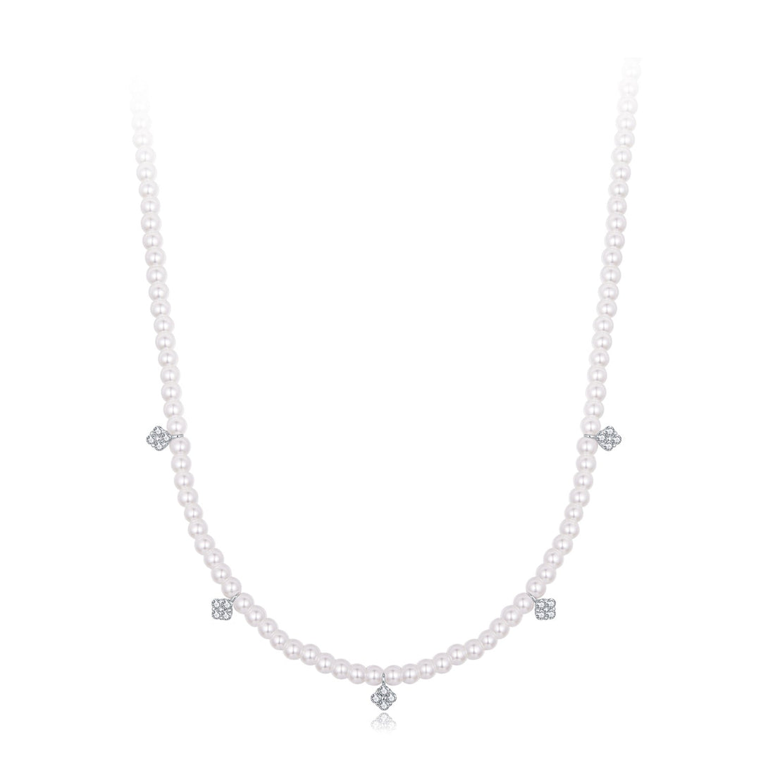 925 Sterling Silver Necklace with Pavé Setting CZ & Synthetic Pearl for Women