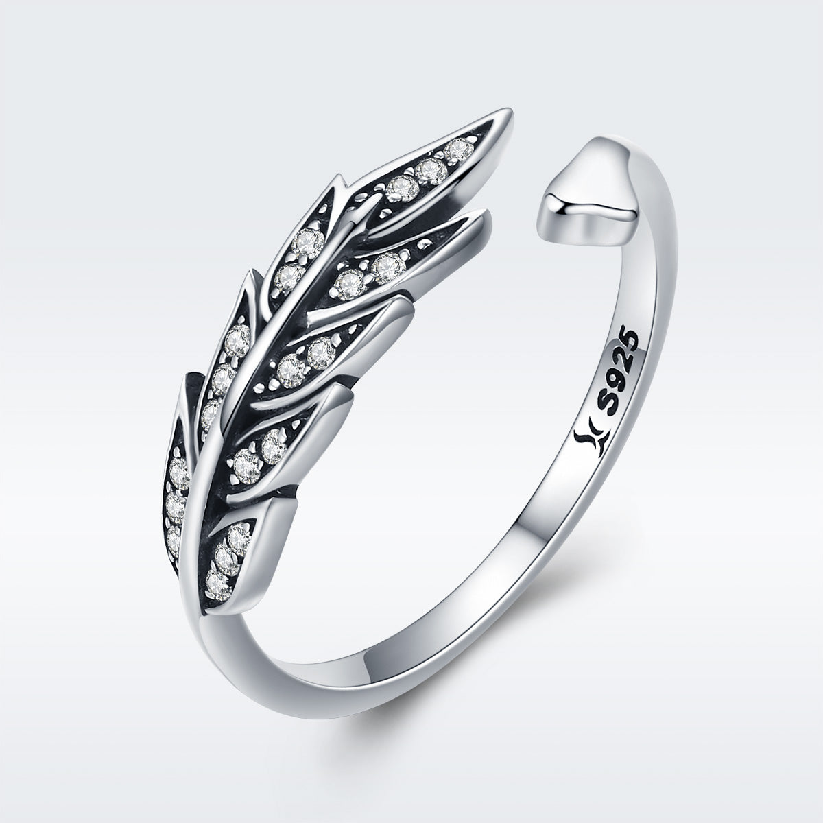 Anillo de Hoja de Plata Fina 925 con Circonita Cúbica Engastada en Pavé para Mujer