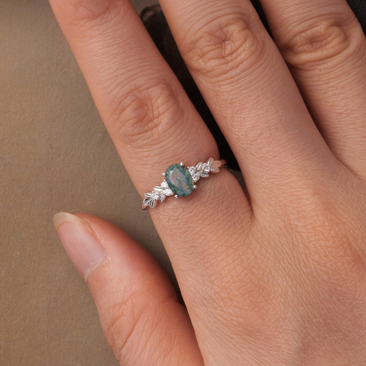 Anillo Colgante de Ágata y Circonita Cúbica de Plata de Ley 925 Talla 6 para Mujer