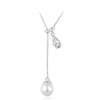 925 Sterling Silver Necklace with Synthetic Pearl and CZ in White Gold, 48+5cm for Women