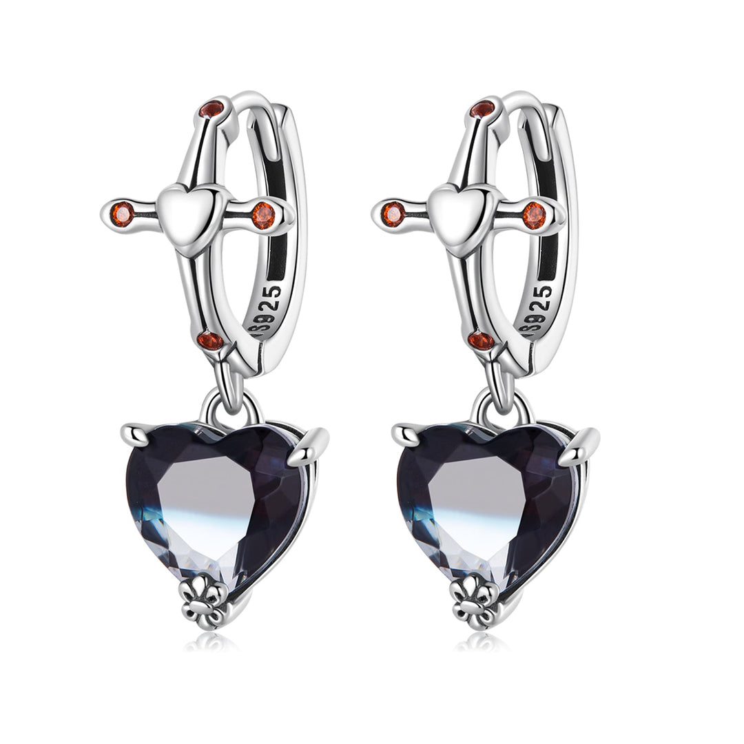 925 Sterling Silver Earrings with Pavé Setting CZ - Oxidized Silver - 2.3cm x 0.9cm - For Women
