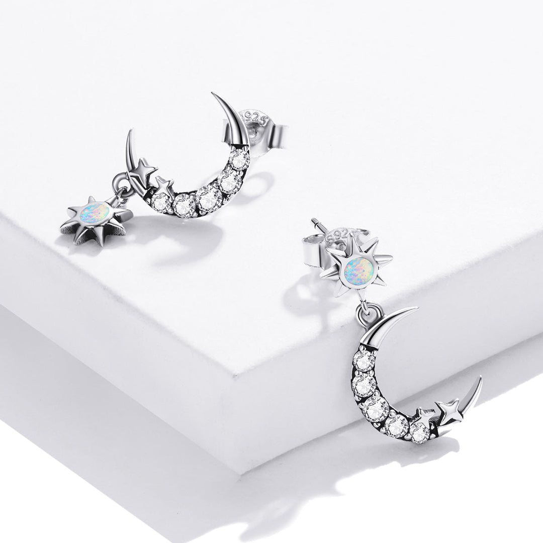 925 Sterling Silver Earrings with Translucent Opal and CZ in Oxidized Finish