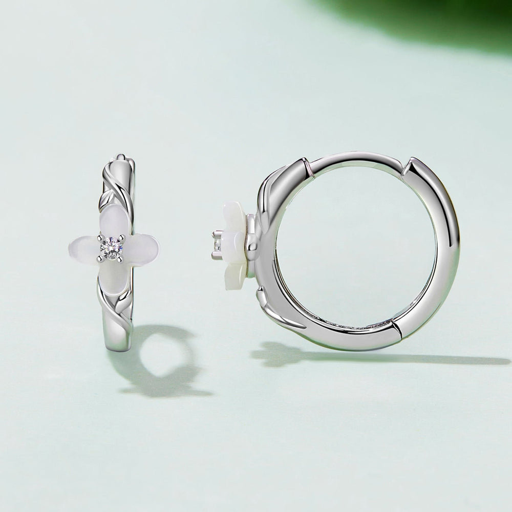 925 Sterling Silver Earrings with Pavé Setting CZ and High-Quality Nacre for Women