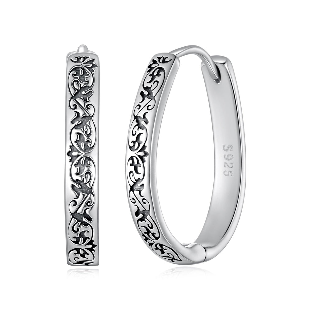 925 Sterling Silver Earrings for Women - 2.0*0.3cm, Inner Diameter 1.7cm, Oxidized Silver