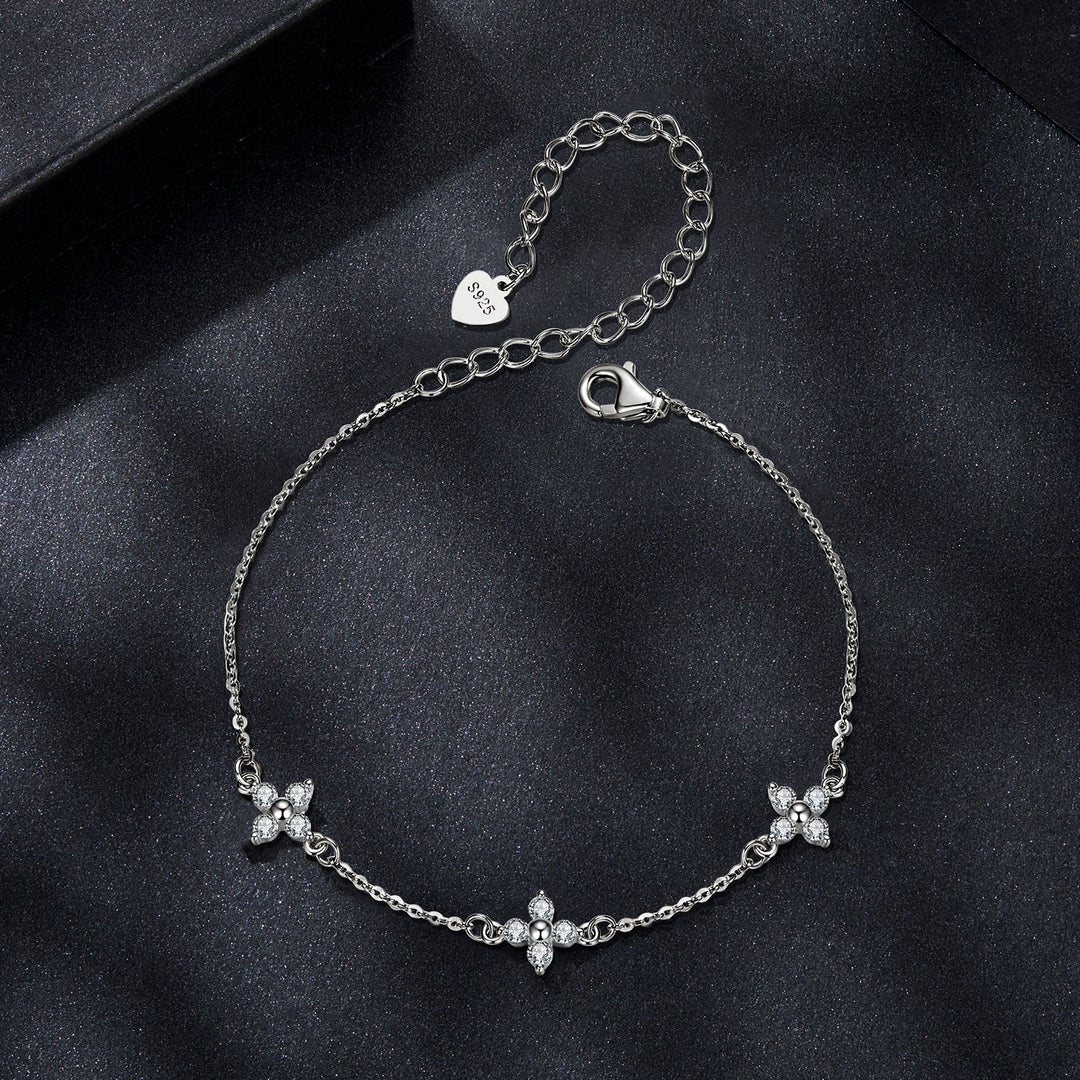 925 Sterling Silver & Plated White Gold Moissanite Bracelet 15+6cm for Women
