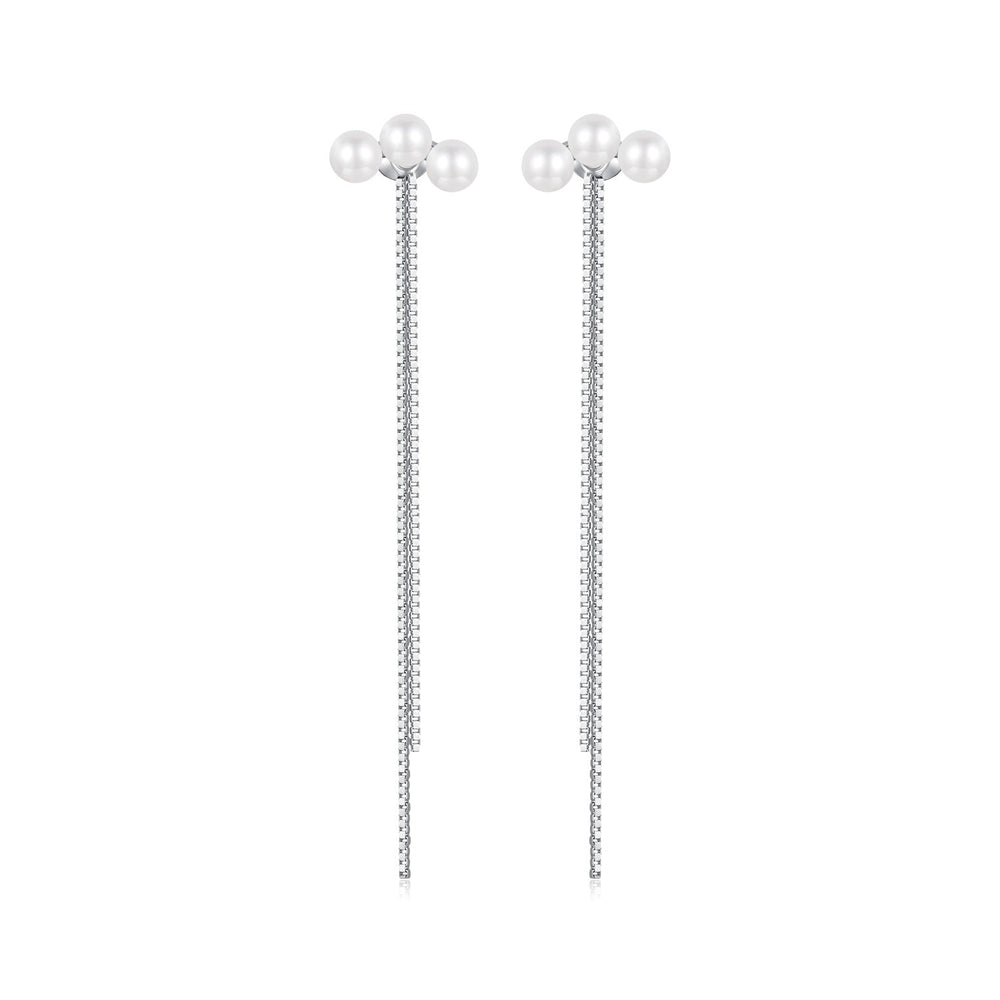 925 Sterling Silver White Gold Plated Shell Pearl Earrings