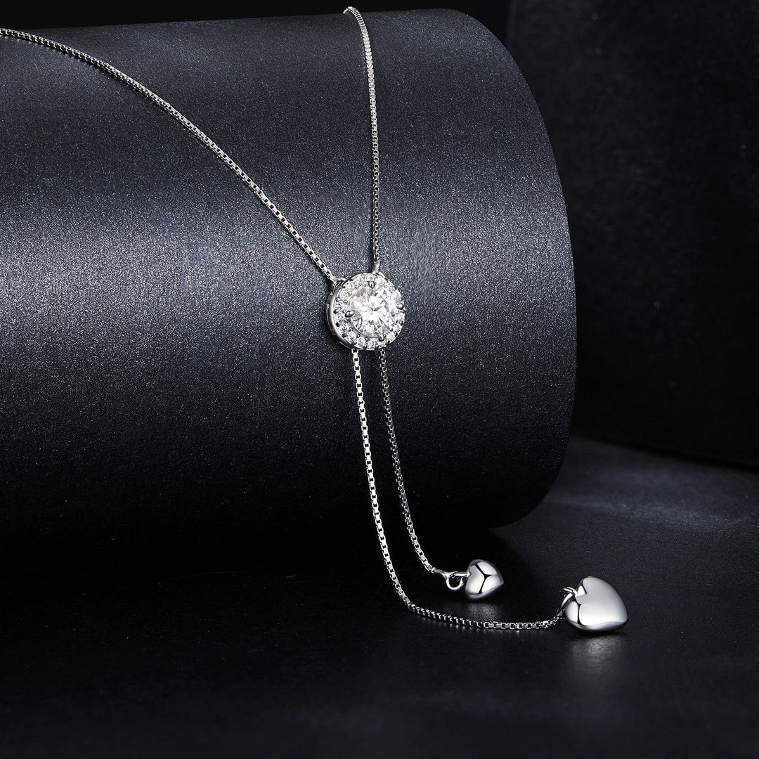 925 Sterling Silver 5mm Moissanite Necklace with Pavé Setting in White Gold, 450mm Length for Women