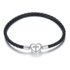 925 Sterling Silver Leather 17cm Bracelet with Oxidized CZ for Women