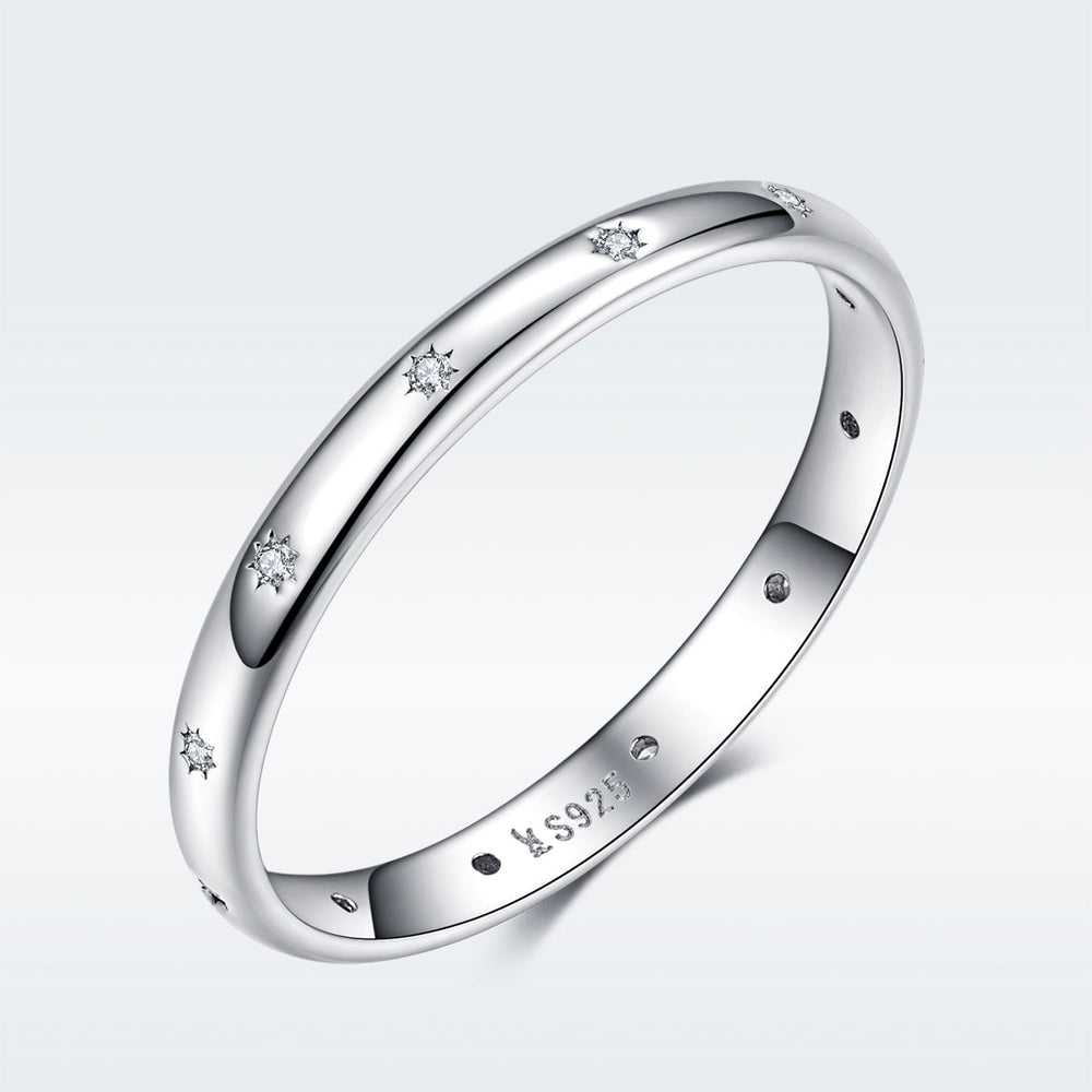 925 Sterling Silver Size 6.0 Plated Platinum Pavé Setting CZ Ring for Women