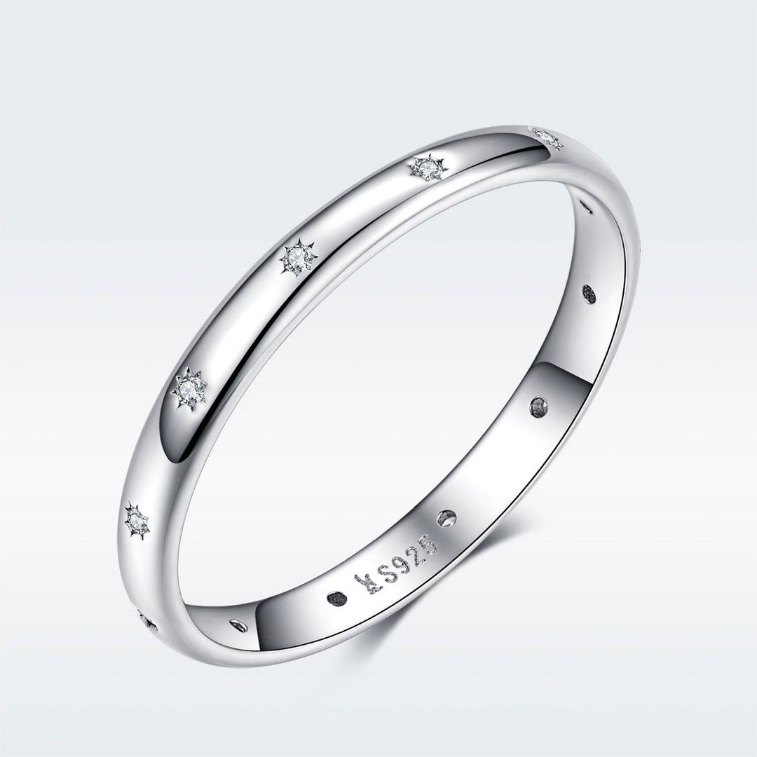925 Sterling Silver Size 6.0 Plated Platinum Pavé Setting CZ Ring for Women