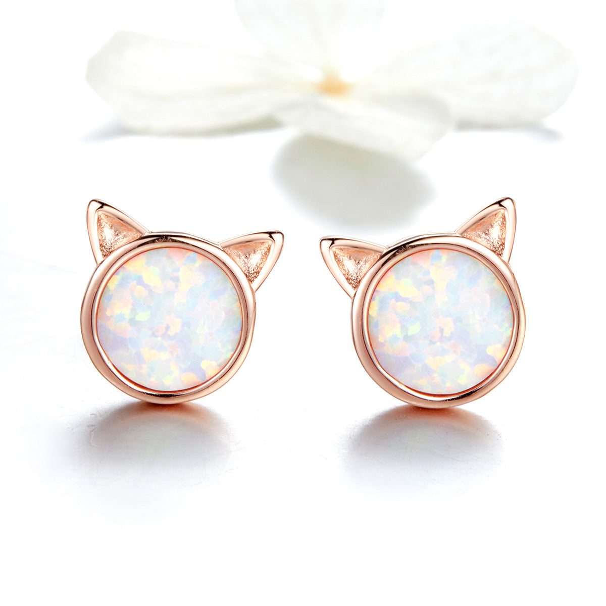 925 Sterling Silver Plated Rose Gold Opal Earrings 0.8cm for Women - image 3 of 7