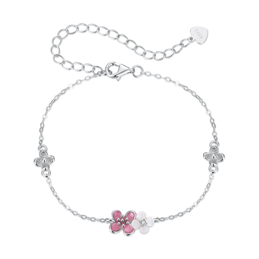 925 Sterling Silver Enamel Charm Bracelet with Pavé CZ, 15+6cm for Women