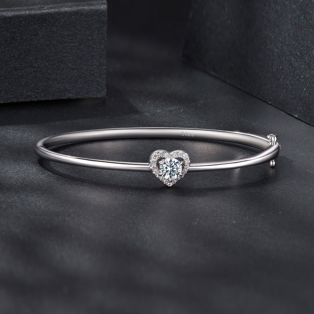 925 Sterling Silver Moissanite & CZ Bracelet Size 17 for Women