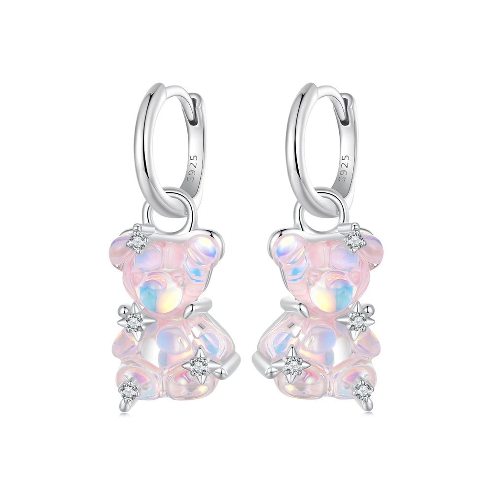 925 Sterling Silver Earrings with Pavé Setting CZ and Resin - 2.8 x 1.1 cm - Women's Fashion