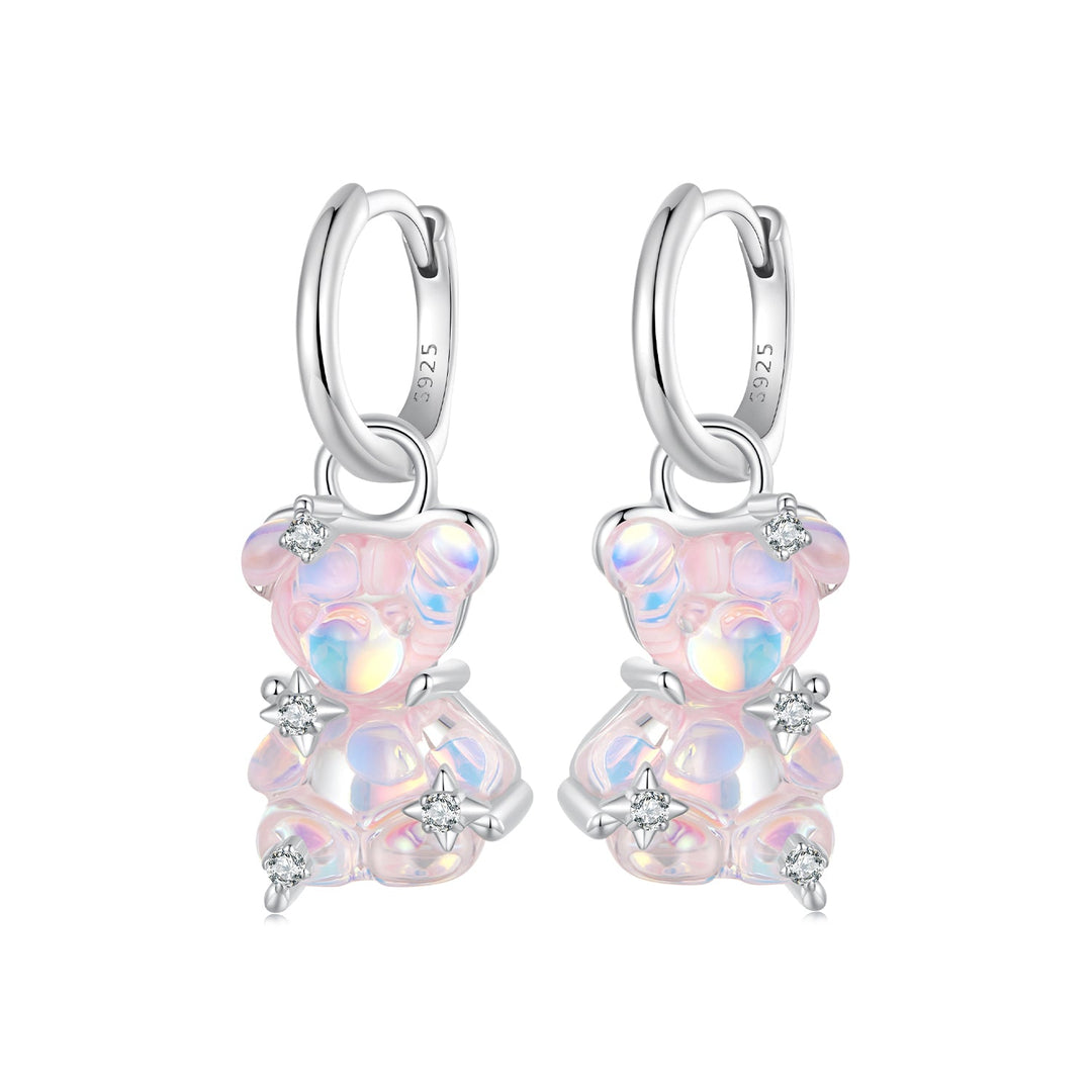 925 Sterling Silver Earrings with Pavé Setting CZ and Resin - 2.8 x 1.1 cm - Women's Fashion