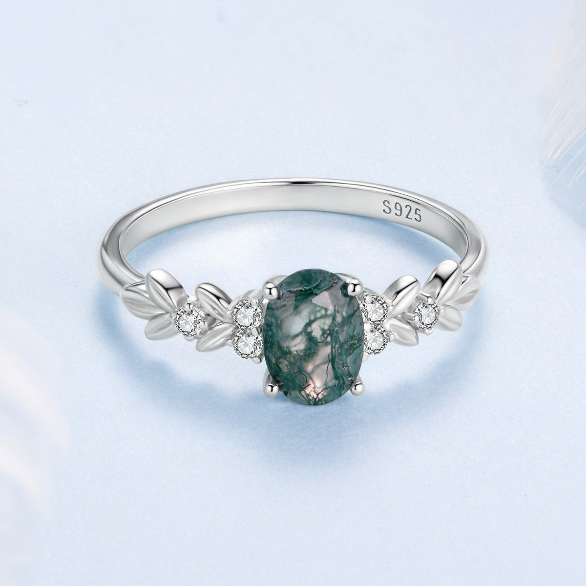 Anillo Colgante de Ágata y Circonita Cúbica de Plata de Ley 925 Talla 6 para Mujer