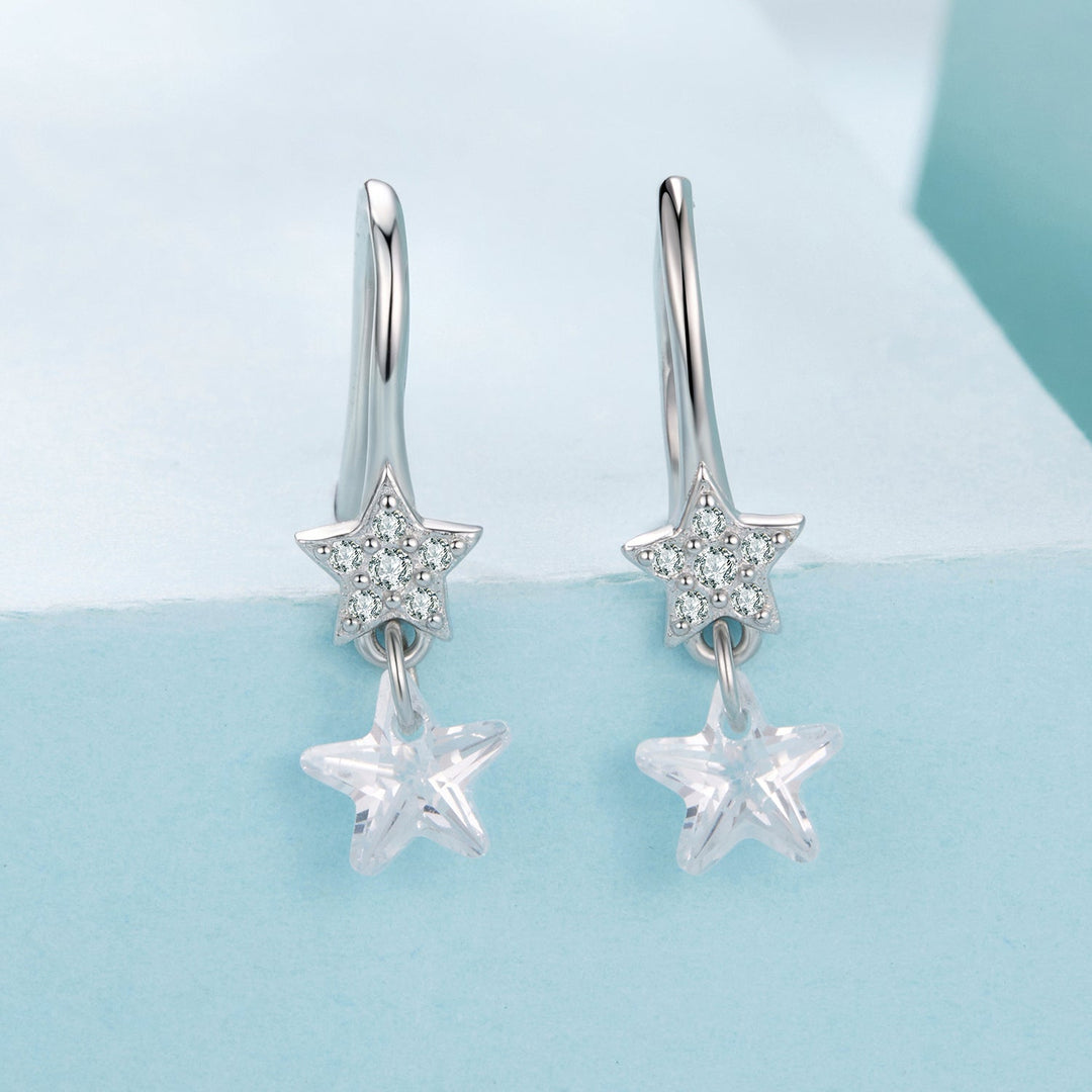 925 Sterling Silver Earrings with Pavé Setting CZ, White Gold Plating, 2.1*0.6cm, for Women
