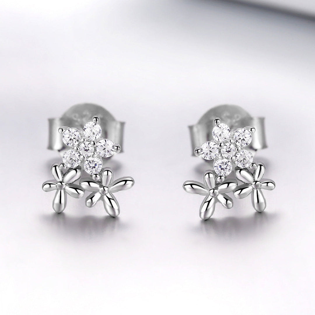 925 Sterling Silver Earrings with CZ in Pavé Setting, 0.6*0.7cm for Women