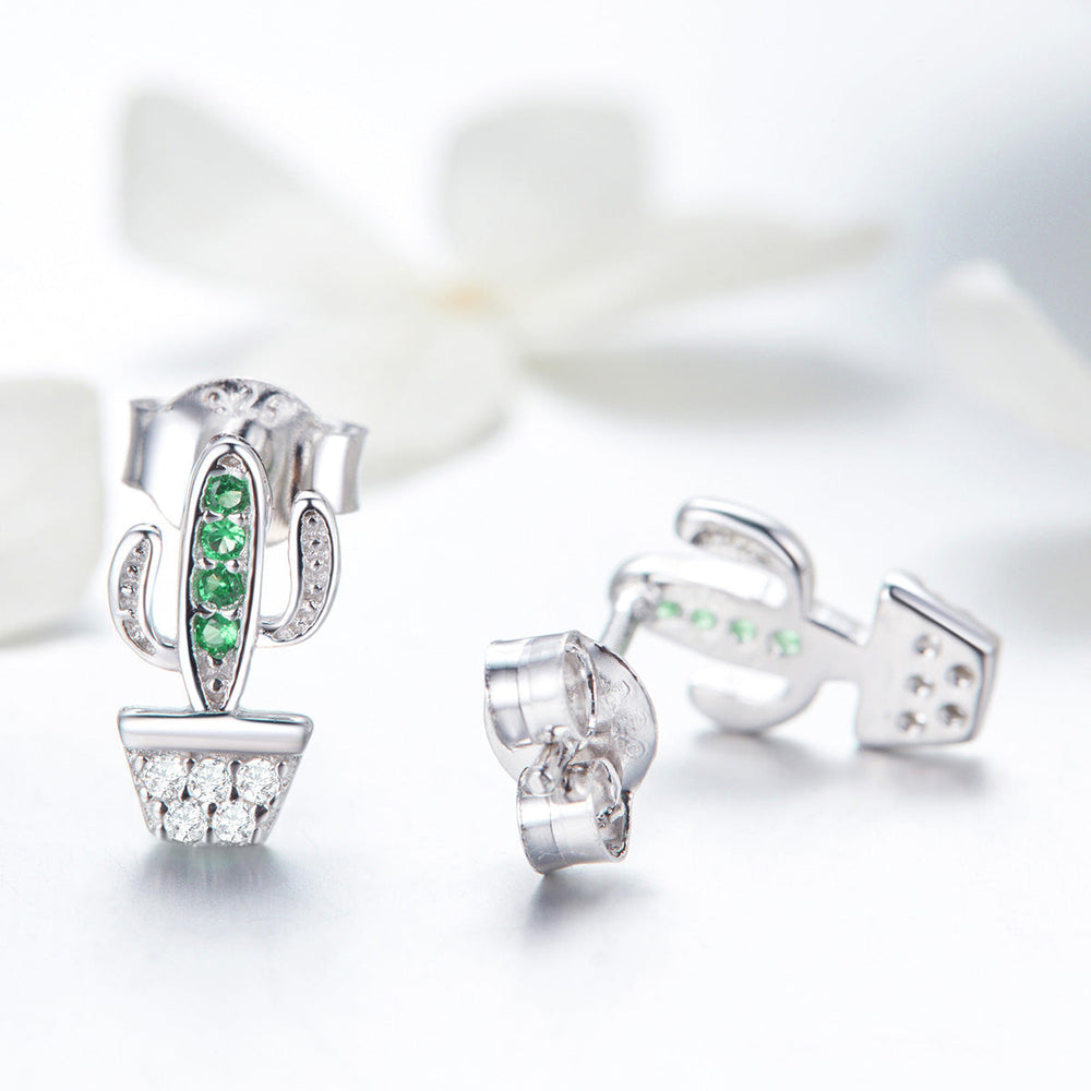 925 Sterling Silver Earrings with CZ - 1.0*0.6cm, Plated Platinum, Pavé Setting for Women