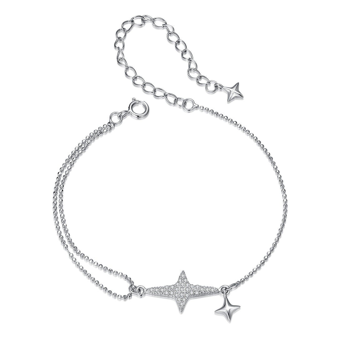 925 Sterling Silver & White Gold Plated Pave Setting CZ Bracelet 15+6cm