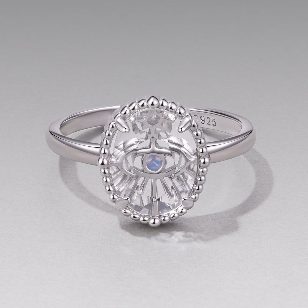 925 Sterling Silver Ring with Transparent Glass & Nano Opal, Width 0.18cm, Style E, for Women