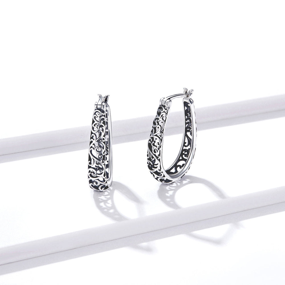 925 Sterling Silver Earrings 2.3*0.4cm Oxidized Silver for Women