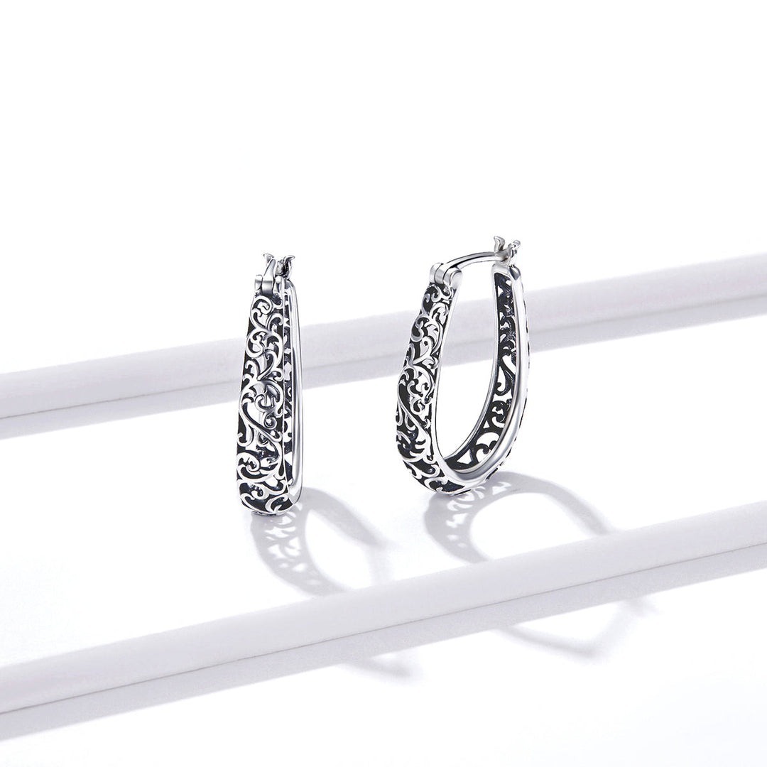 925 Sterling Silver Earrings 2.3*0.4cm Oxidized Silver for Women