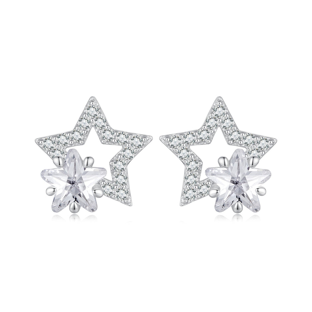 925 Sterling Silver Earrings 9x9mm with Pavé Setting CZ for Women