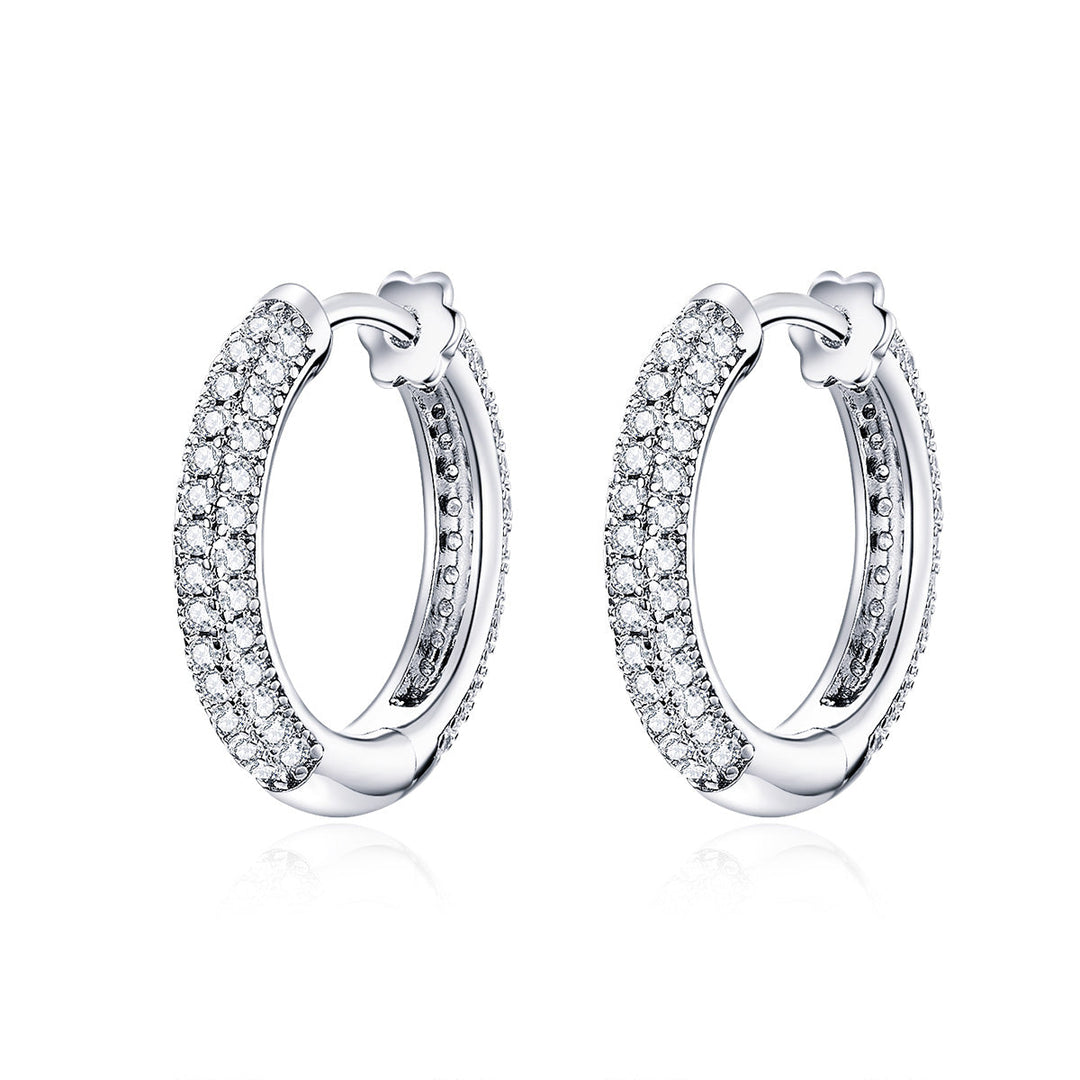 925 Sterling Silver & Plated Platinum Pavé Setting CZ Earrings