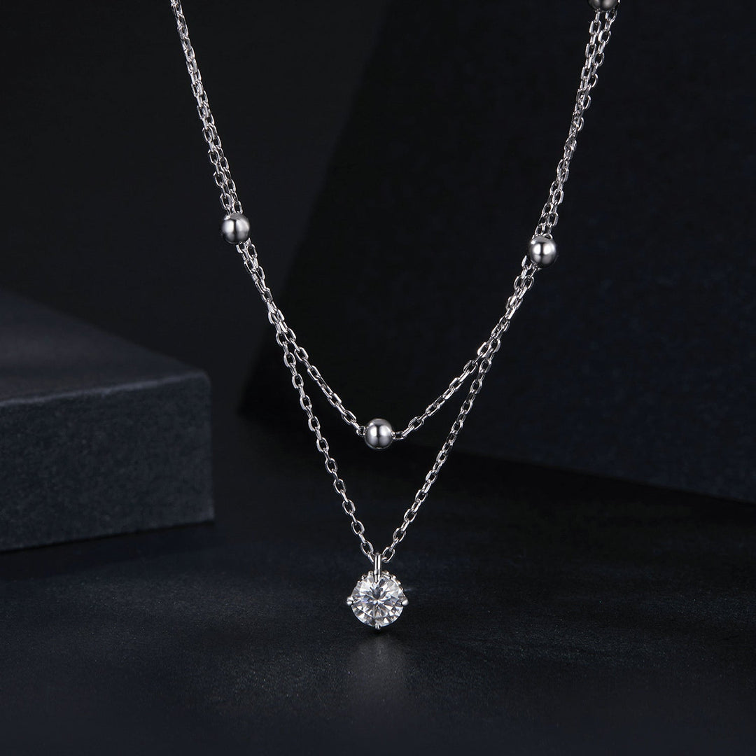 925 Sterling Silver Plated Platinum 5.0mm Moissanite Necklace for Women