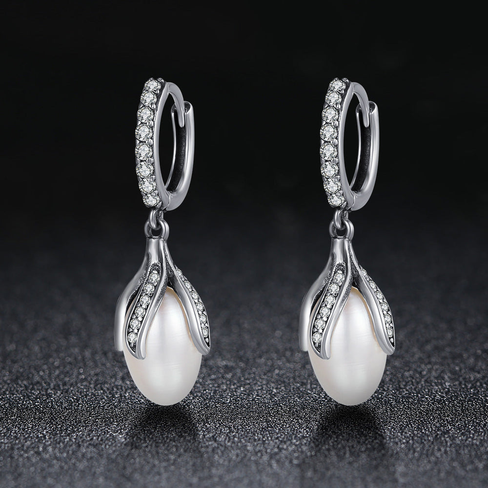 925 Sterling Silver Oxidized Silver Freshwater Pearl Earrings