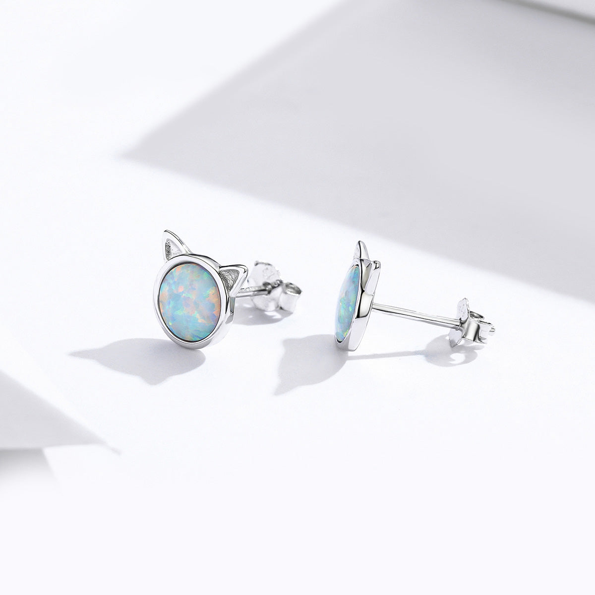 925 Sterling Silver Plated Rose Gold Opal Earrings 0.8cm for Women - image 7 of 7