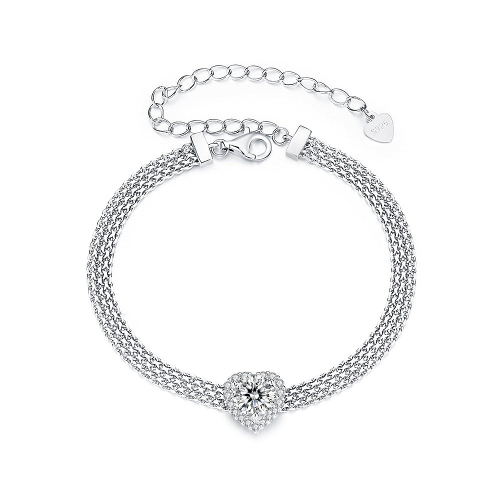 925 Sterling Silver & 1 Carat Moissanite & CZ White Gold Plated Bracelet for Women