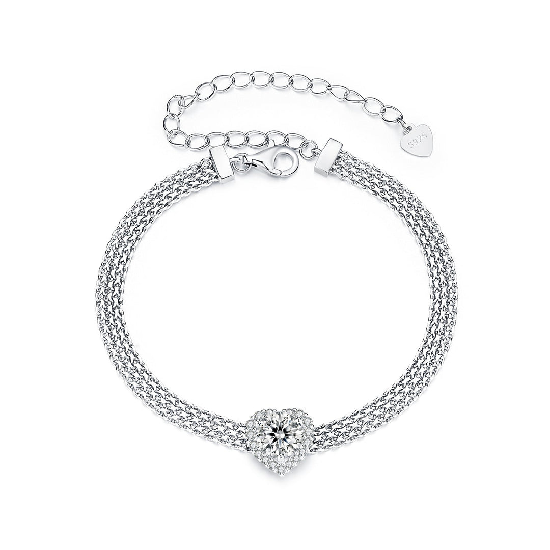 925 Sterling Silver & 1 Carat Moissanite & CZ White Gold Plated Bracelet for Women