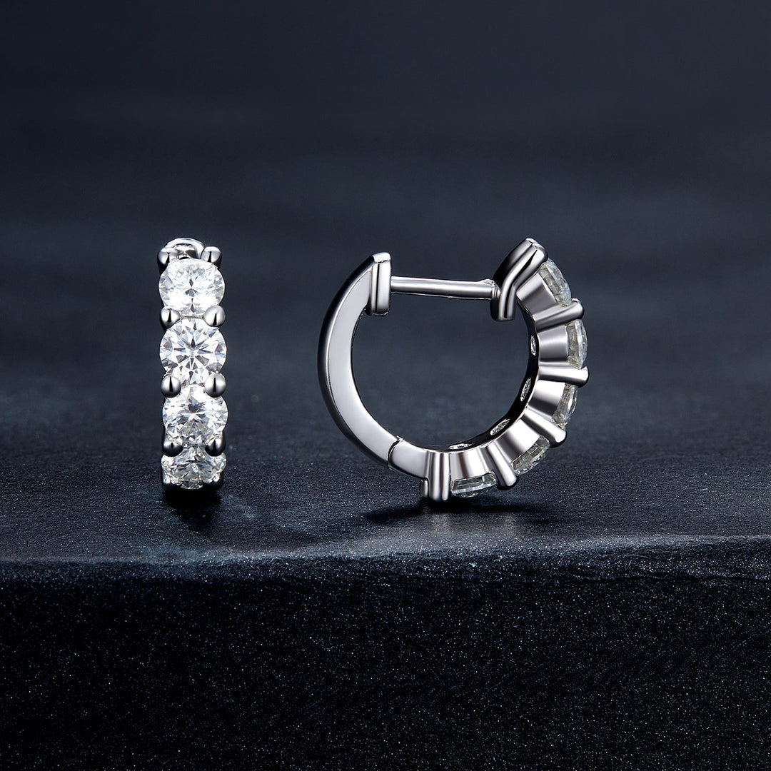 S925 Sterling Silver Moissanite Earrings, 1.3cm, Platinum Plated, for Women