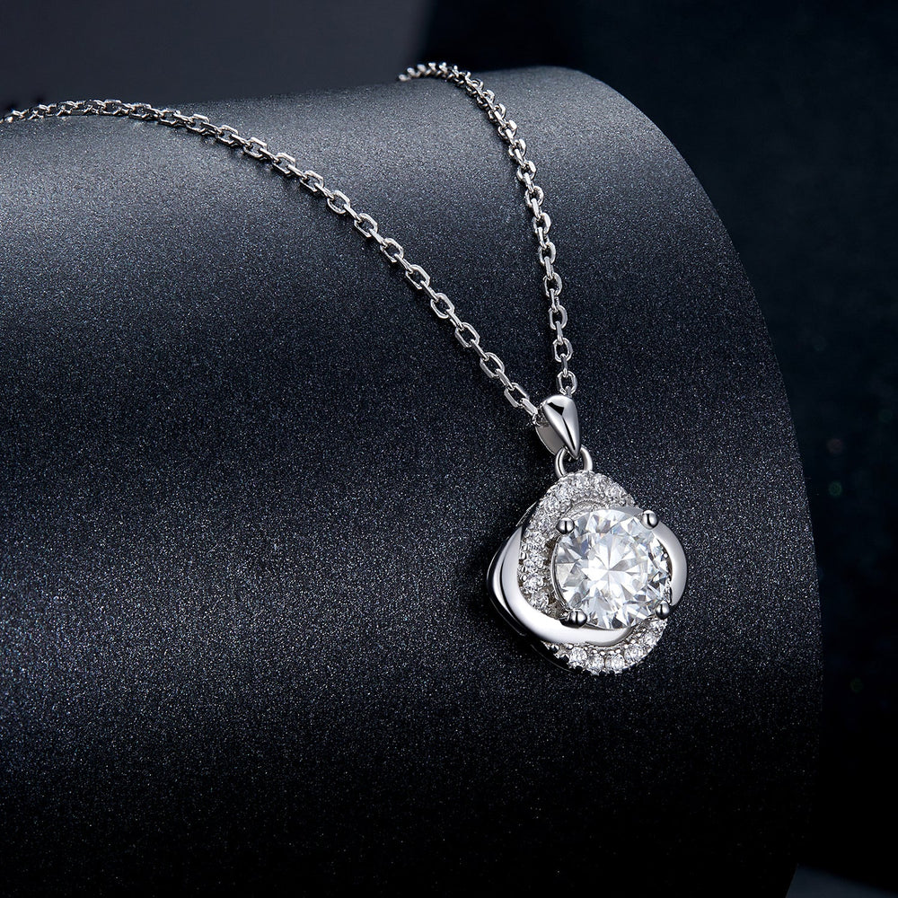 925 Sterling Silver Moissanite Pendant Necklace for Women, 39+5cm, Platinum Plated