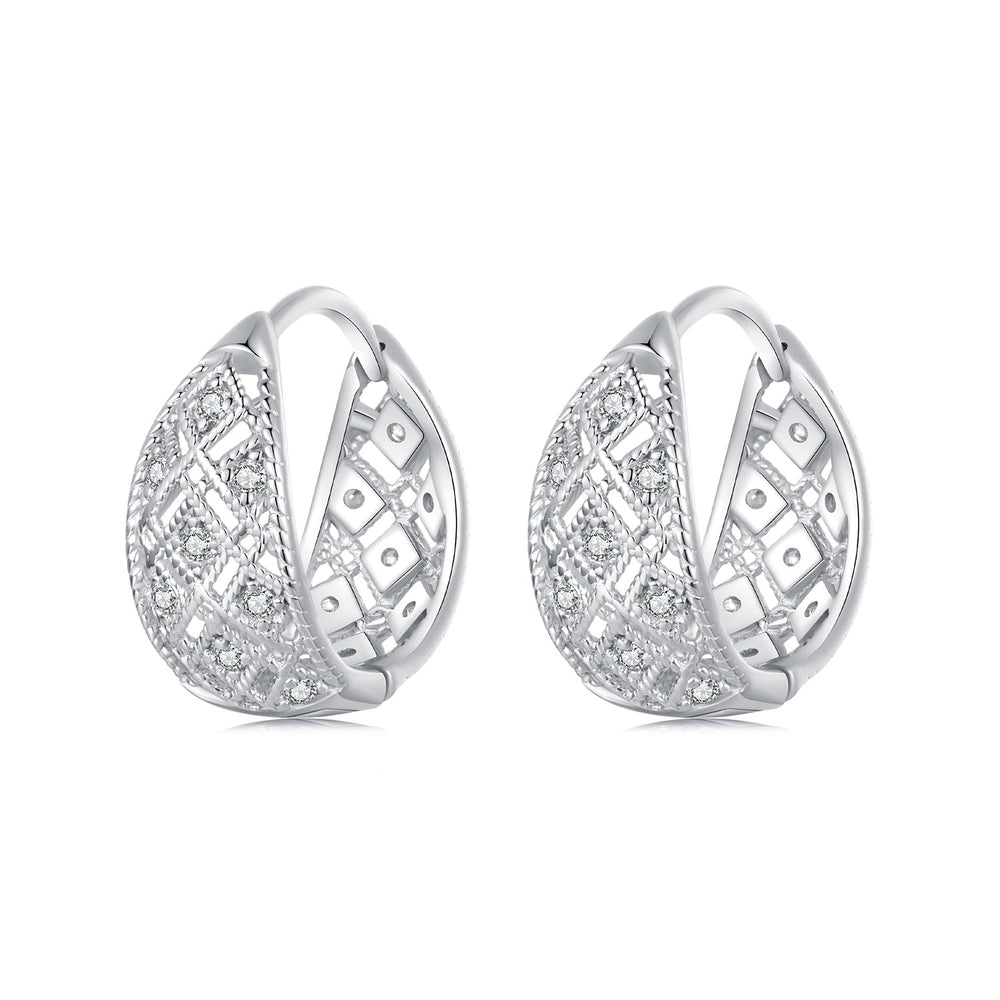 925 Sterling Silver White Gold Plated Pave Setting CZ Earrings 13*6mm for Women