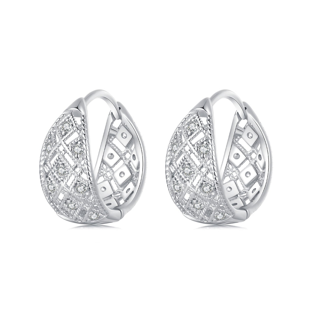 925 Sterling Silver White Gold Plated Pave Setting CZ Earrings 13*6mm for Women